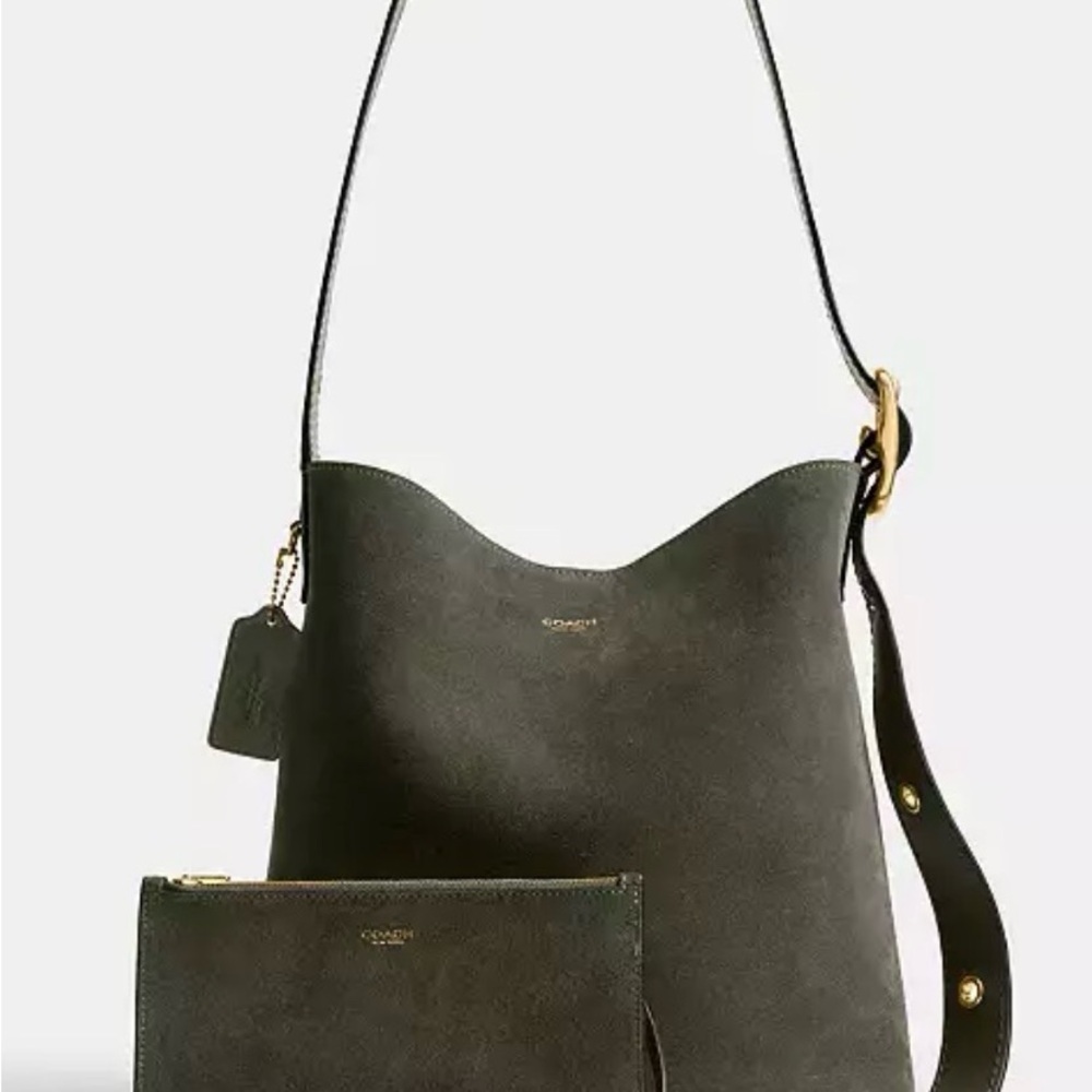Coach Bleecker Olive Green Suede Bucket Bag NWT